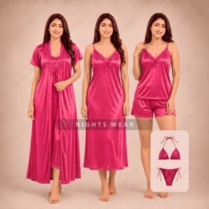 Misty 6 Piece Satin Nightwear Set